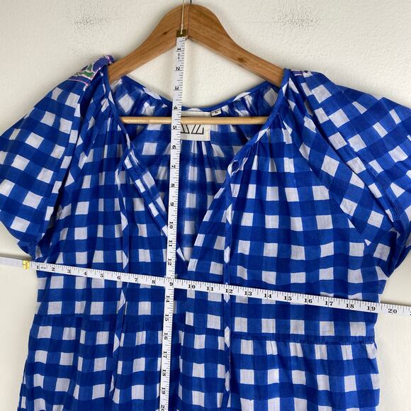 SZ Blockprints Priya Dress Size L London Blue Gingham Cotton Casual Tuckernuck - Picture 13 of 14